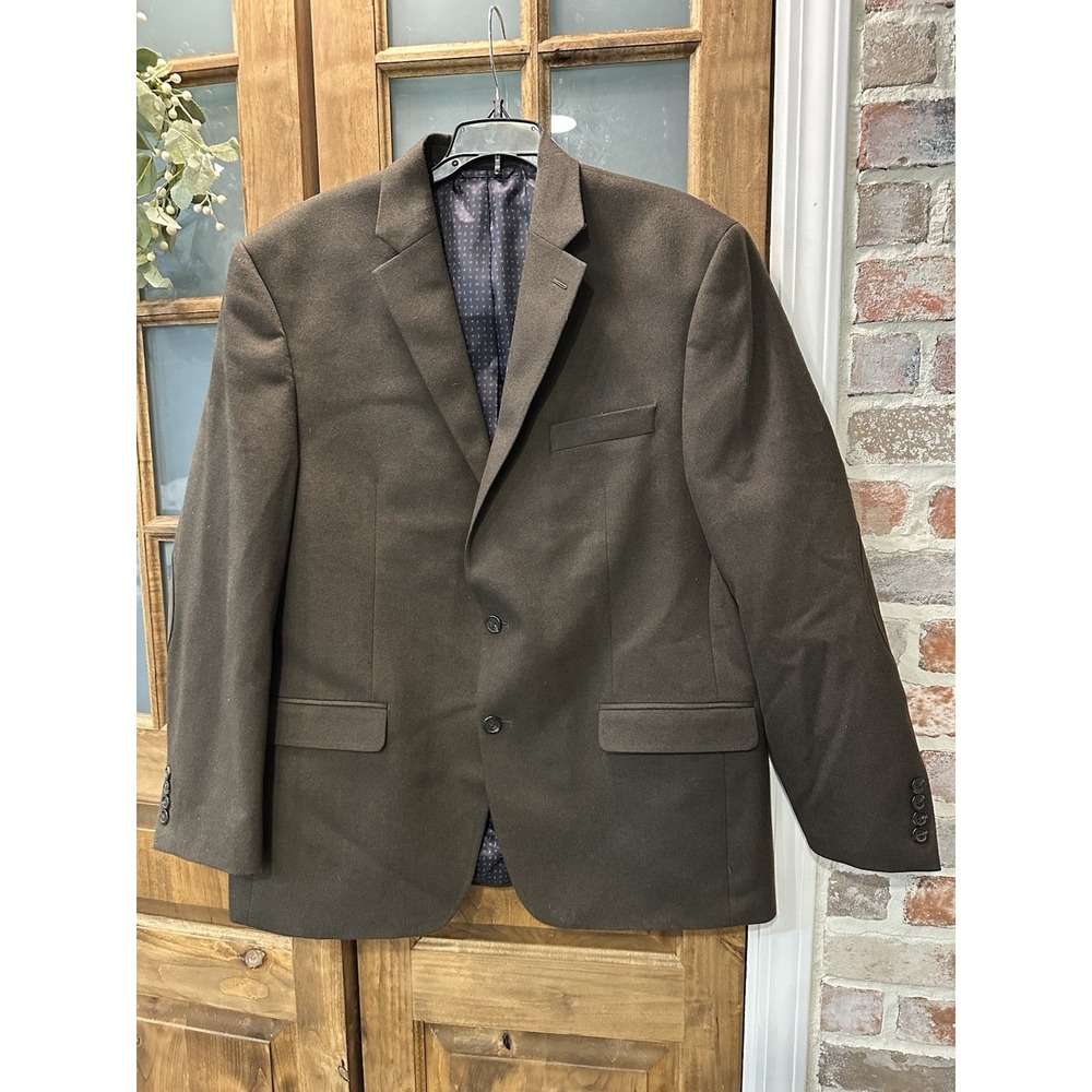 Chaps Blazer Sport Coat Mens 44R Brown Elbow Patch Two Button Solid Professional